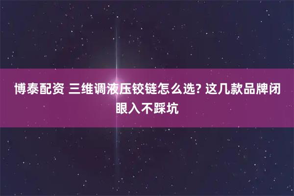 博泰配资 三维调液压铰链怎么选? 这几款品牌闭眼入不踩坑